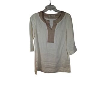 iLinen Tunic Beige‎ Shirt Size S Boho Casual